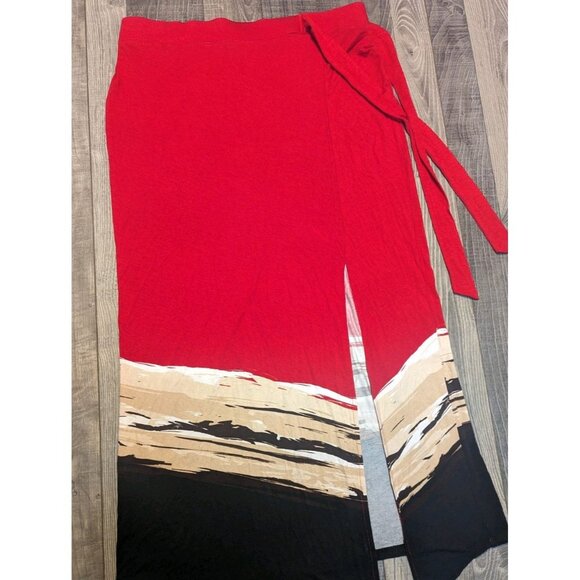 Worthington Baha 36" Multicolor‎ Tie Waist Straight Skirt Lightweight Pull On - Picture 2 of 10